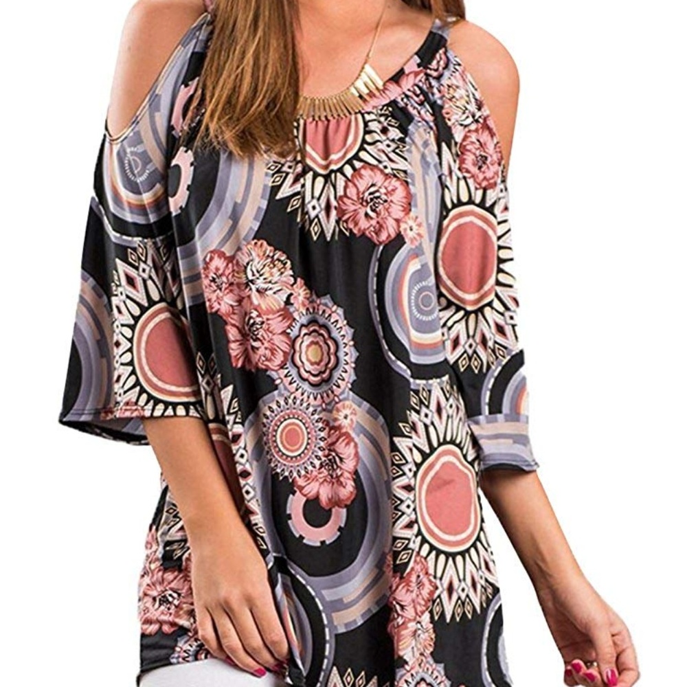 3/4 Sleeve Boho Floral Print Tunic Top